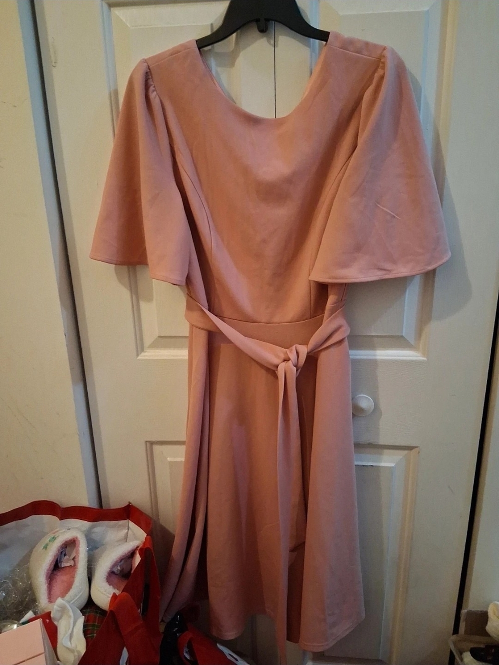 Women's Dusty Rose Tie-Waist Midi Dress L box #202